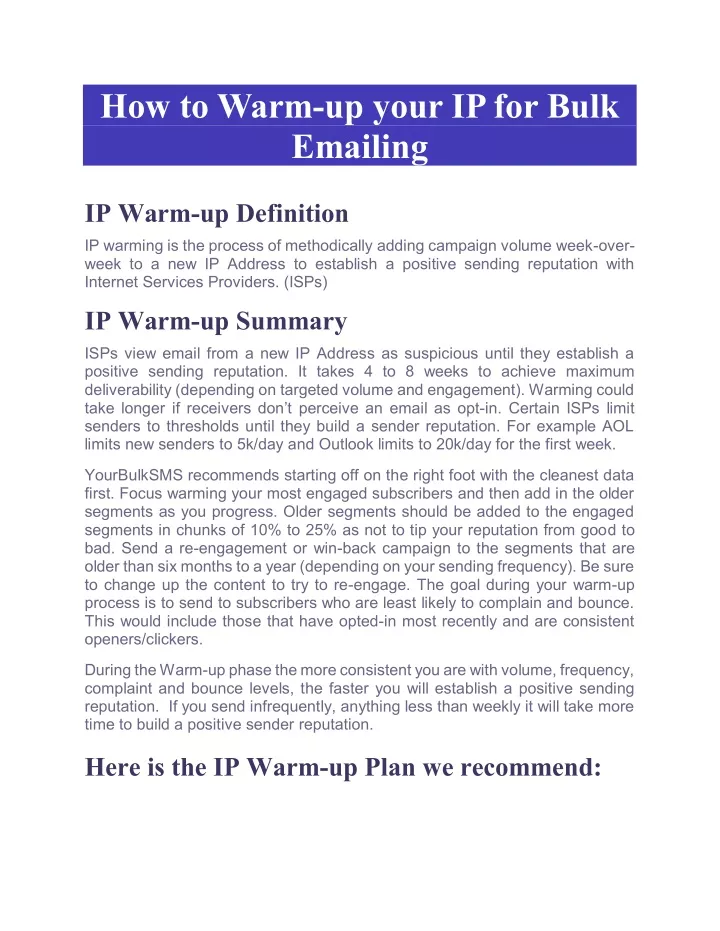 how to warm up your ip for bulk emailing