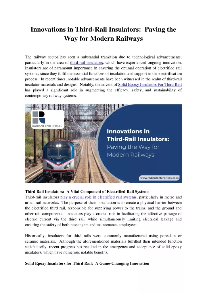 innovations in third rail insulators paving