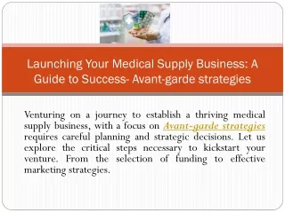 Launching Your Medical Supply Business  A Guide to Success- Avant-garde strategies