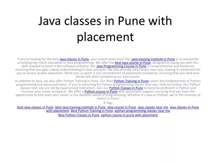 java classes in pune with placement
