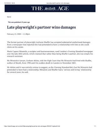 Late playwright's partner wins damages - Graham Atkins Lawyer