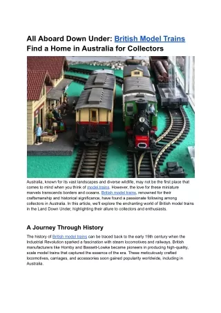 Oct. 10, 2023 - All Aboard Down Under_ British Model Trains Find a Home in Australia for Collectors