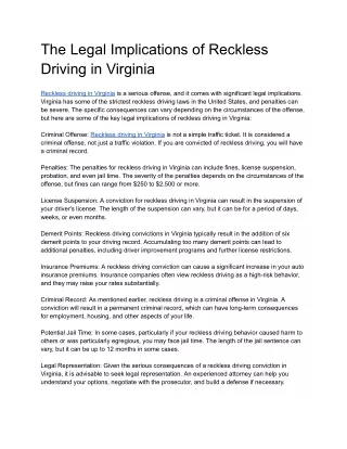 Reckless Driving in Virginia