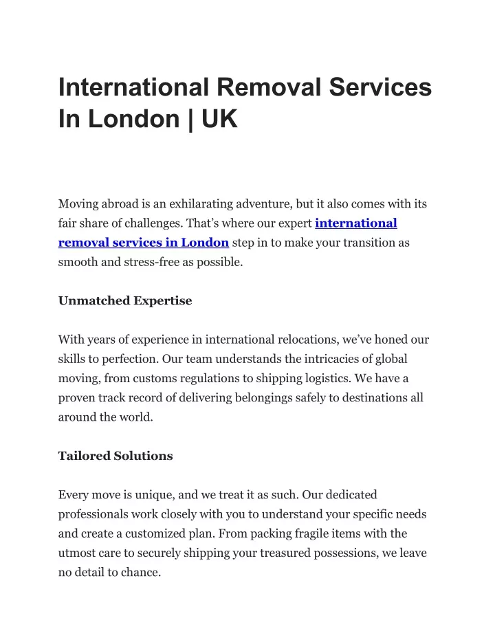 international removal services in london uk