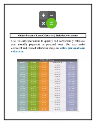 Online Personal Loan Calculator  Emicalculator.online