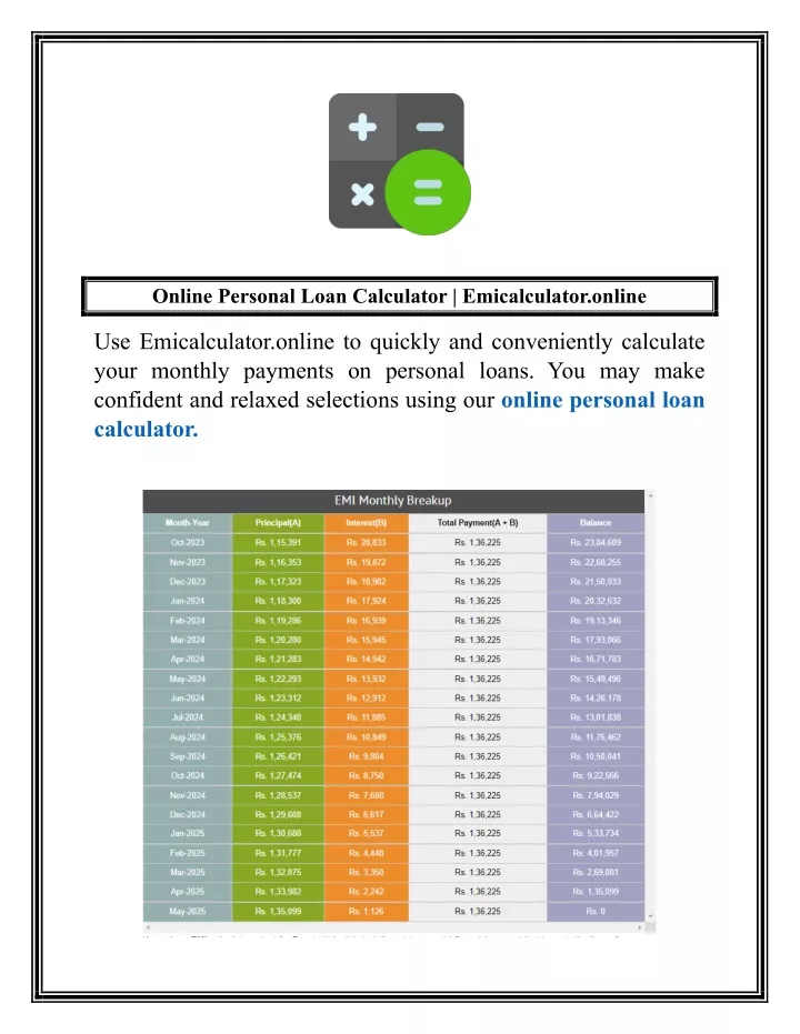 online personal loan calculator emicalculator