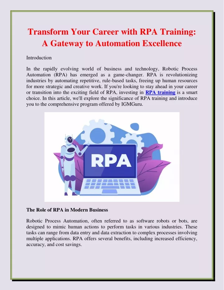 transform your career with rpa training a gateway