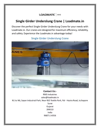 single girder underslung crane loadmate in