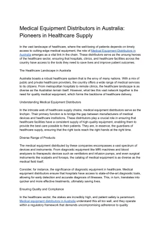 Medical Equipment Distributors in Australia_ Pioneers in Healthcare Supply
