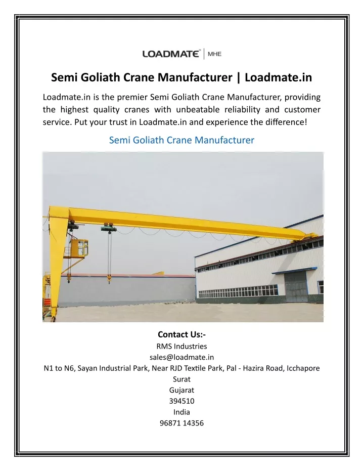 semi goliath crane manufacturer loadmate in