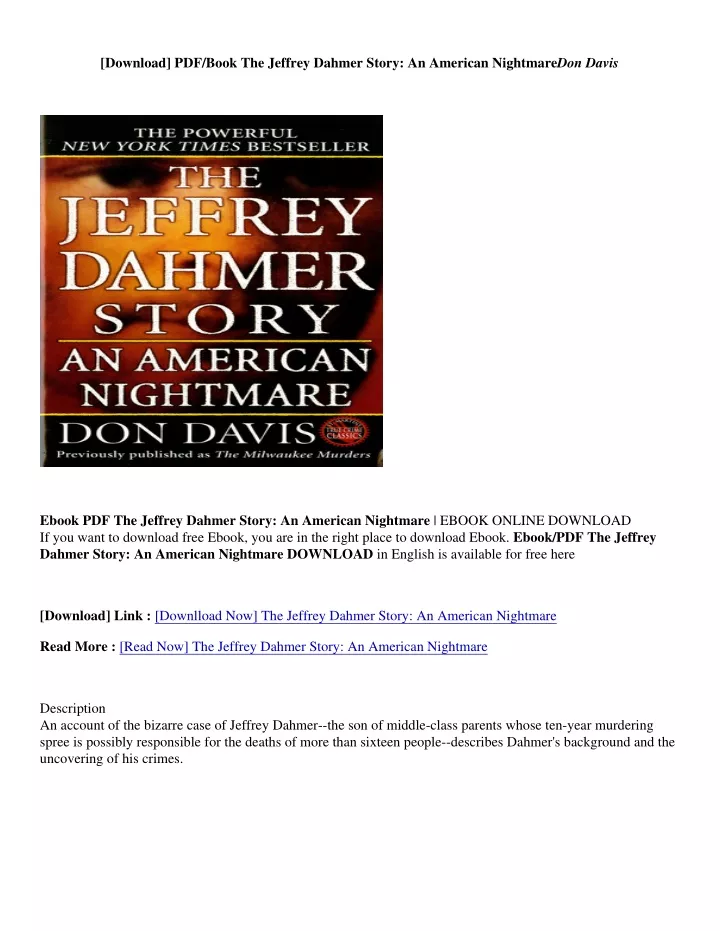 download pdf book the jeffrey dahmer story