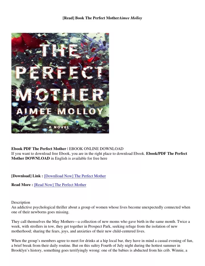 read book the perfect mother aimee molloy