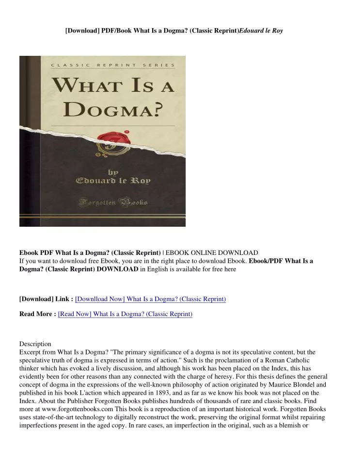 download pdf book what is a dogma classic reprint