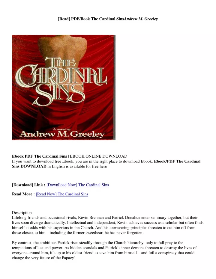 read pdf book the cardinal sins andrew m greeley