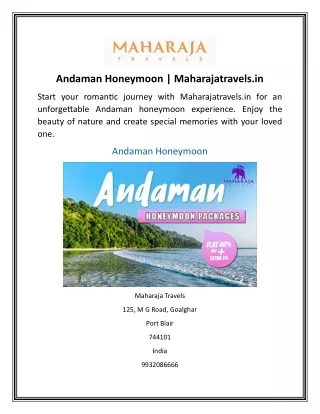 Andaman Honeymoon Maharajatravels.in
