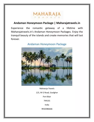 Andaman Honeymoon Package Maharajatravels.in