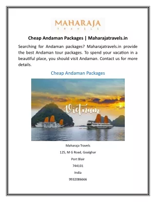 Cheap Andaman Packages  Maharajatravels.in