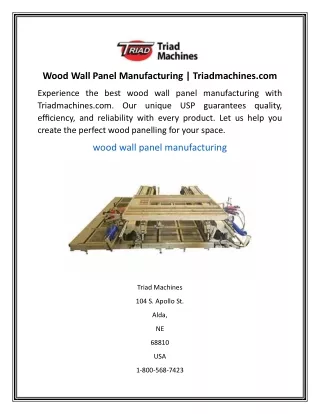 Wood Wall Panel Manufacturing  Triadmachines.com