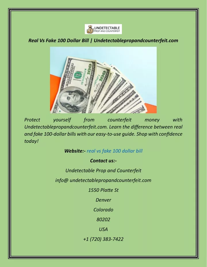 PPT - Real Vs Fake 100 Dollar Bill Undetectablepropandcounterfeit ...