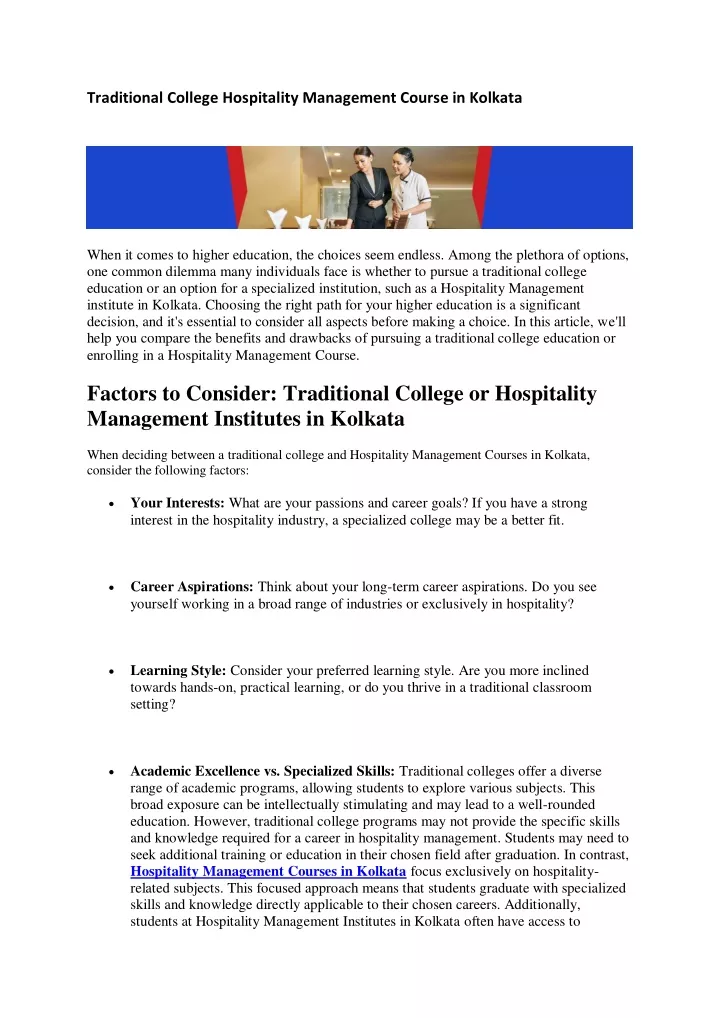 traditional college hospitality management course