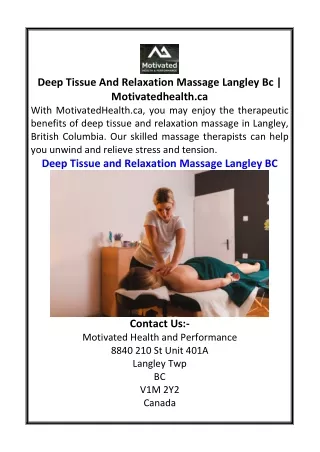 Deep Tissue And Relaxation Massage Langley Bc  Motivatedhealth.ca