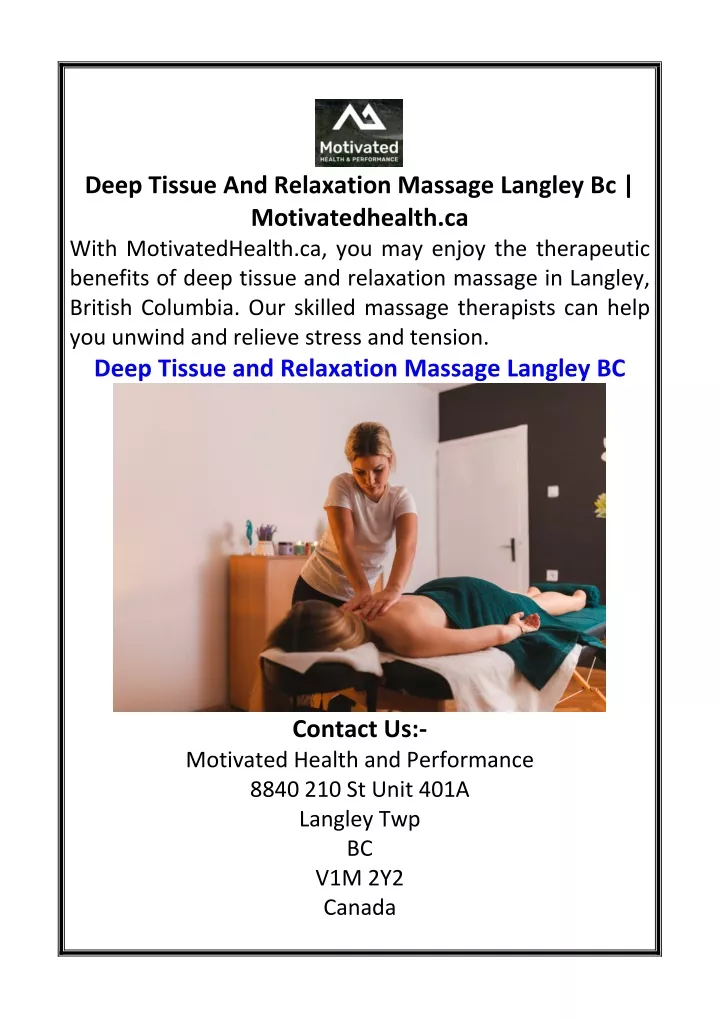 deep tissue and relaxation massage langley