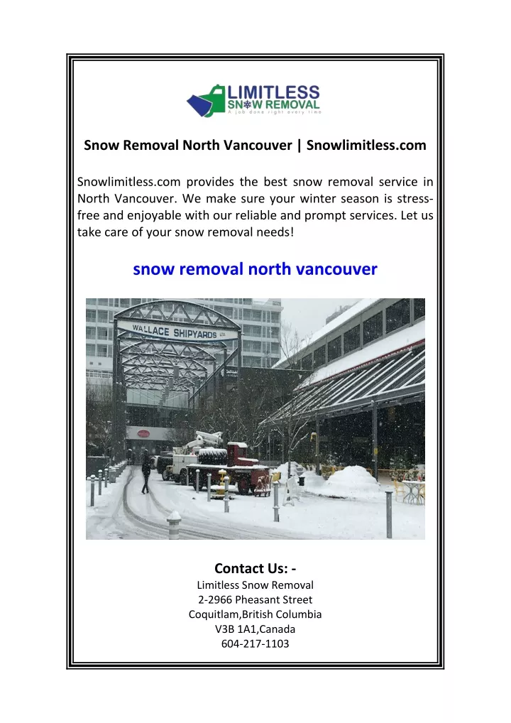snow removal north vancouver snowlimitless com