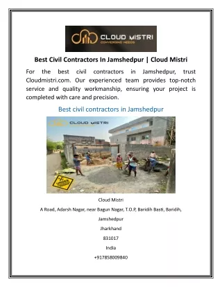 Best Civil Contractors In Jamshedpur Cloud Mistri
