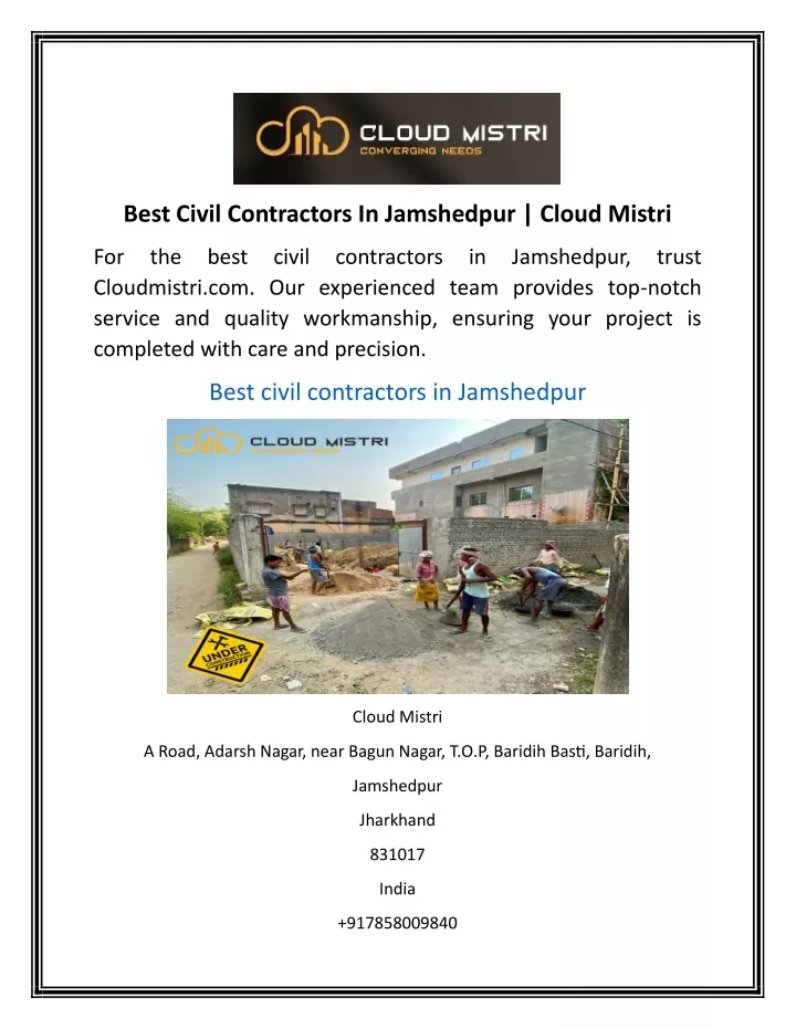 best civil contractors in jamshedpur cloud mistri