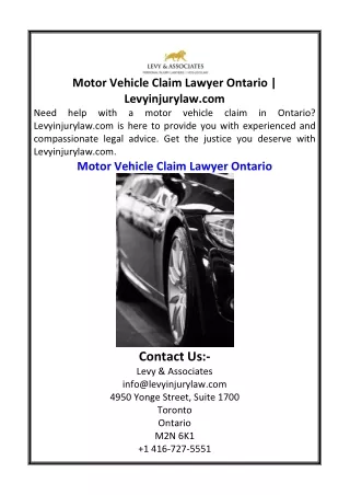Motor Vehicle Claim Lawyer Ontario  Levyinjurylaw.com