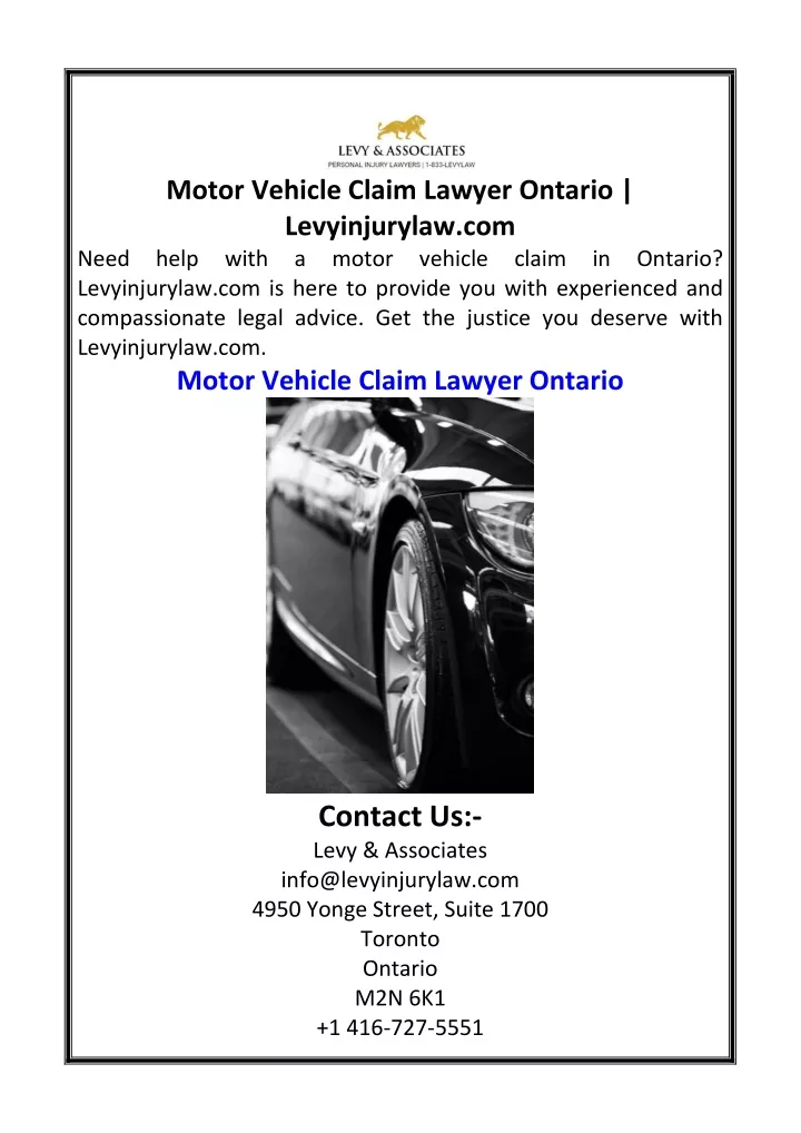 motor vehicle claim lawyer ontario levyinjurylaw