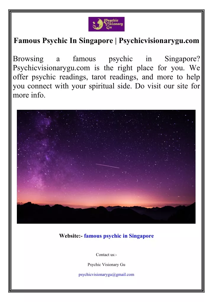 famous psychic in singapore psychicvisionarygu com