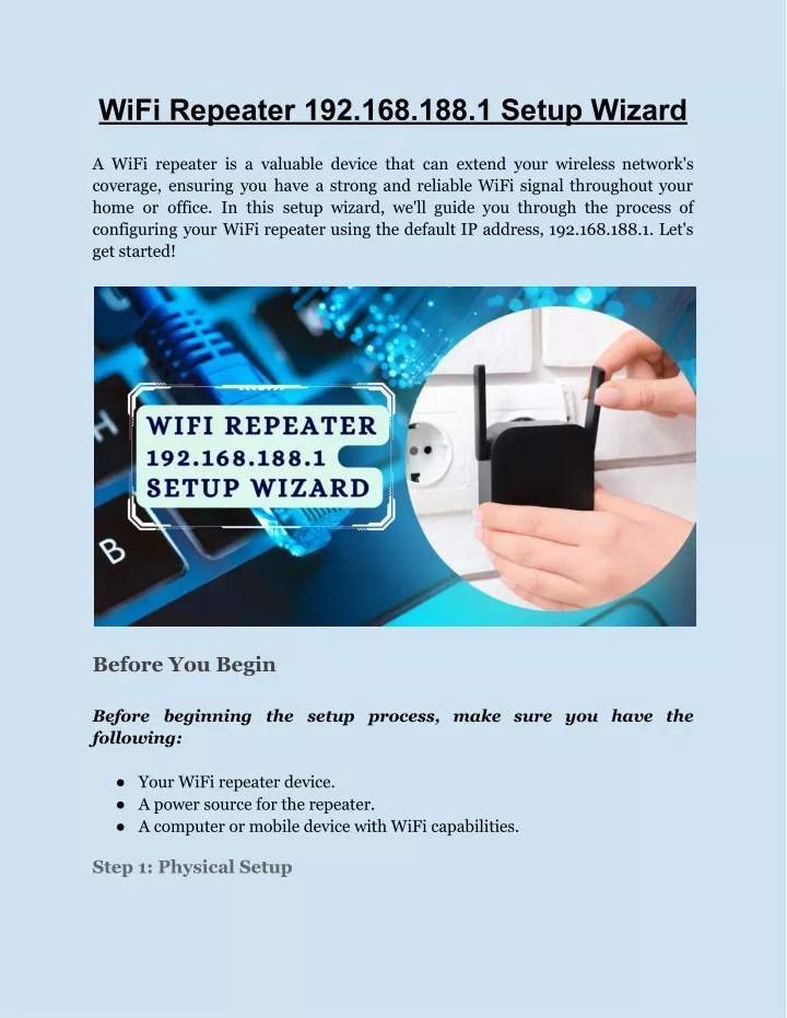 wifi repeater 192 168 188 1 setup wizard