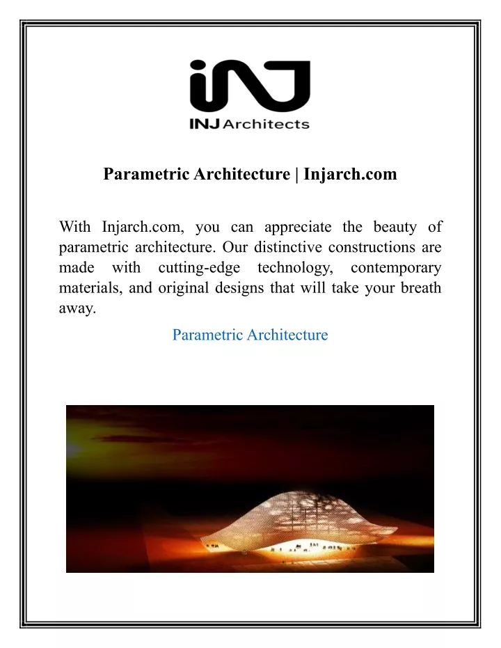 parametric architecture injarch com