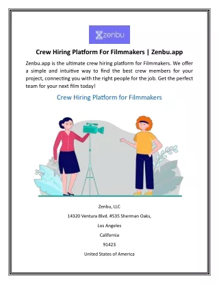Crew Hiring Platform For Filmmakers Zenbu.app