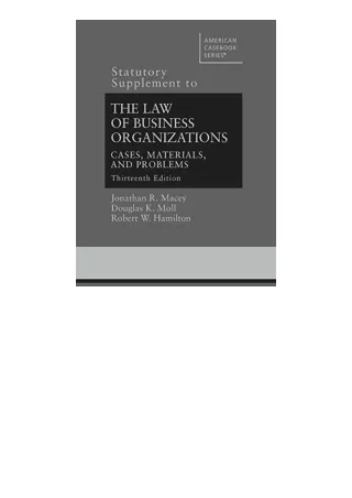 Ebook Download Statutory Supplement To The Law Of Business Organizations Cases M