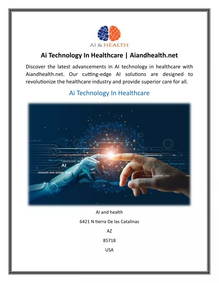 ai technology in healthcare aiandhealth net