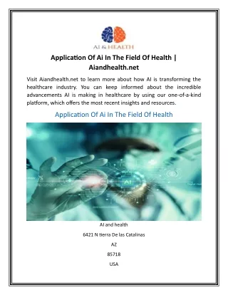 Application Of Ai In The Field Of Health  Aiandhealth.net