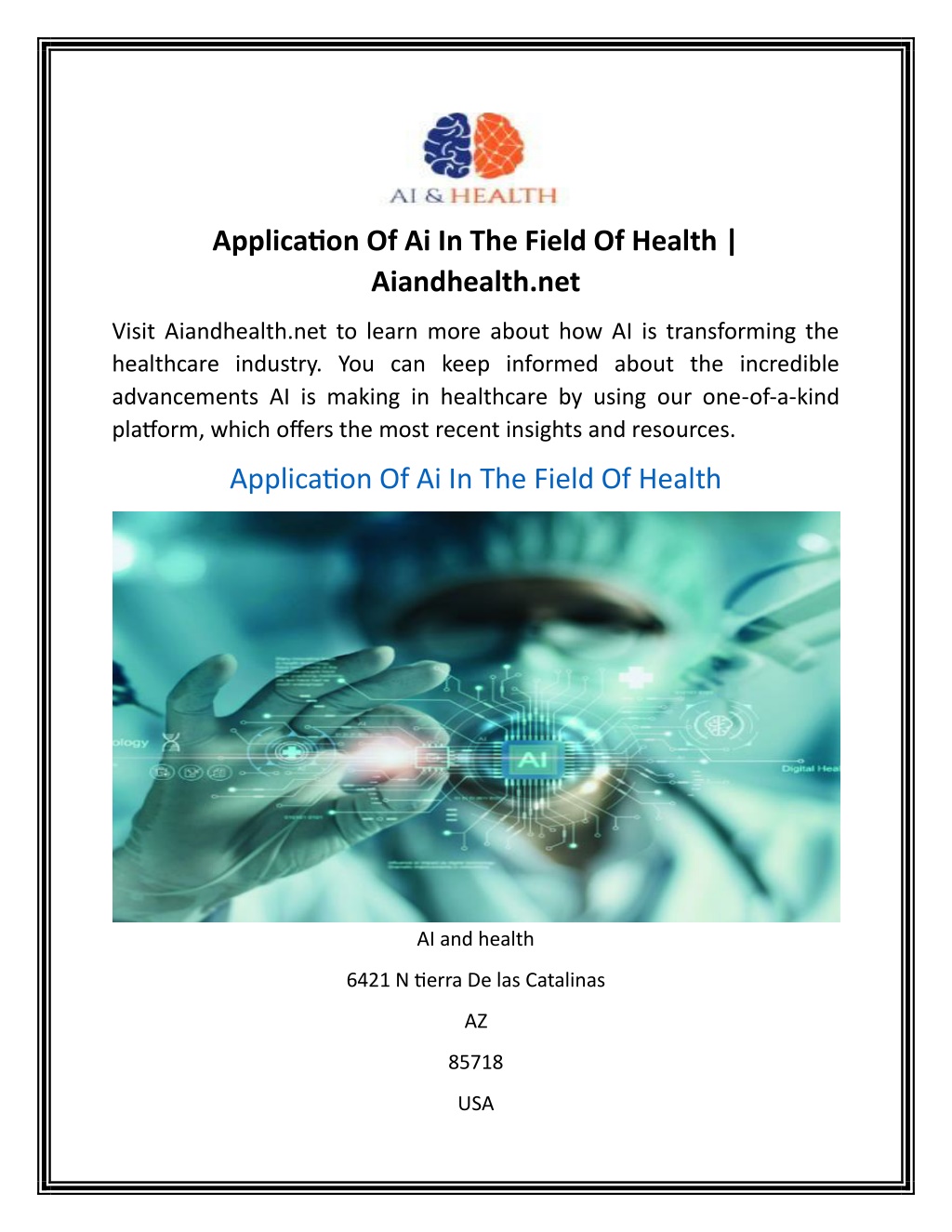 Ppt application of ai in the field of health aiandhealth