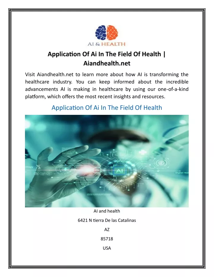 application of ai in the field of health