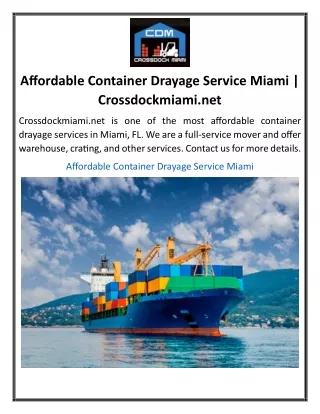 Affordable Container Drayage Service Miami Crossdockmiami.net