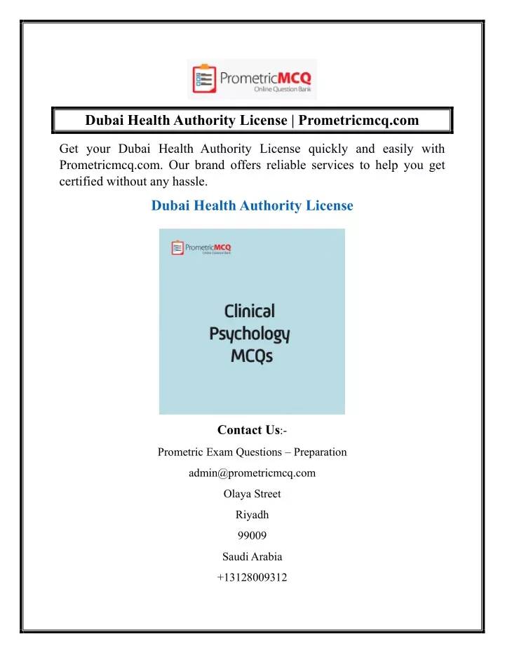 dubai health authority license prometricmcq com