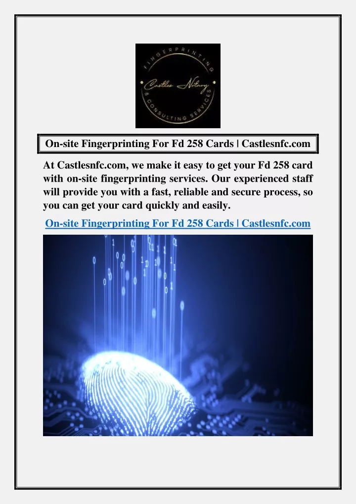 on site fingerprinting for fd 258 cards