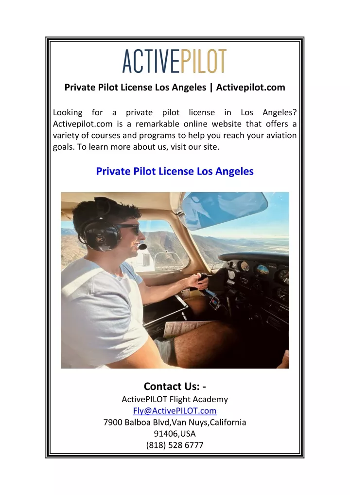 private pilot license los angeles activepilot com