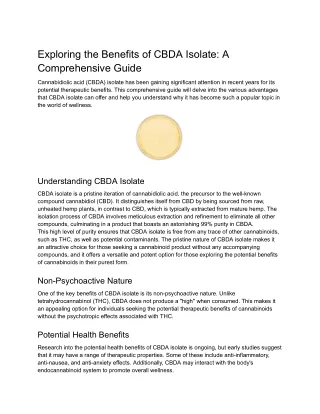 Exploring the Benefits of CBDA Isolate_ A Comprehensive Guide
