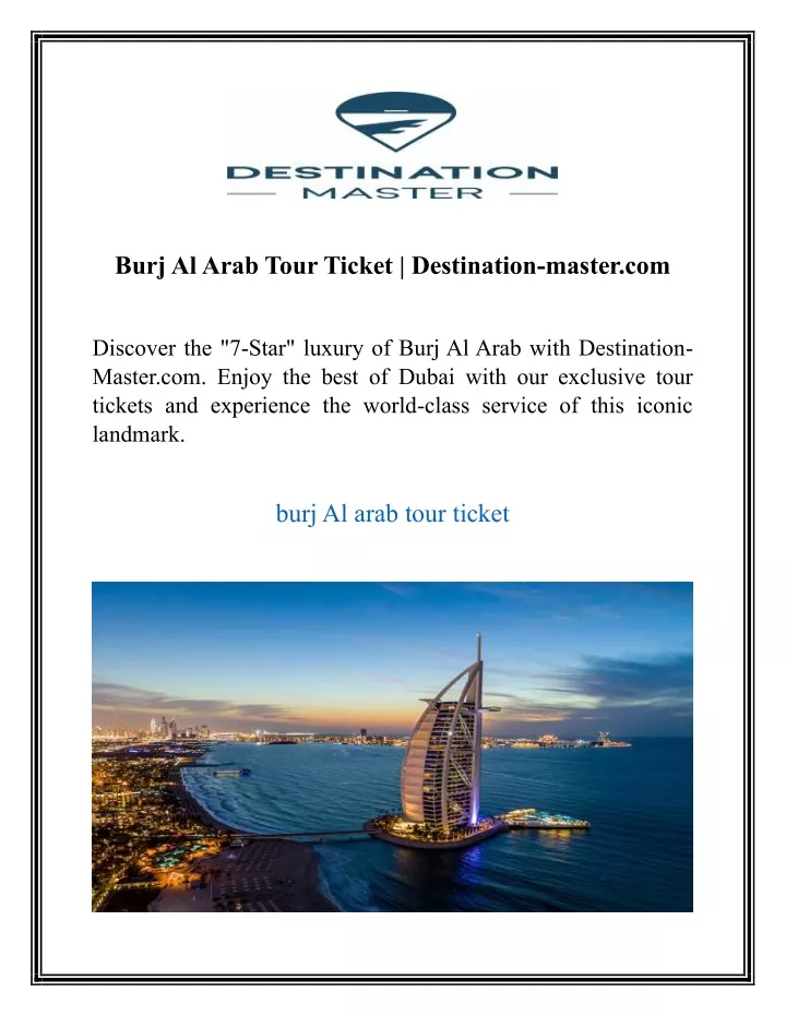 burj al arab tour ticket destination master com