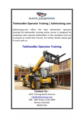 Telehandler Operator Training Safetraining.com