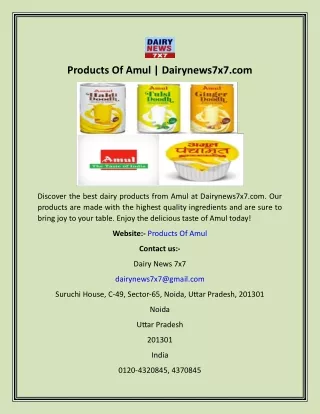 Products Of Amul  Dairynews7x7