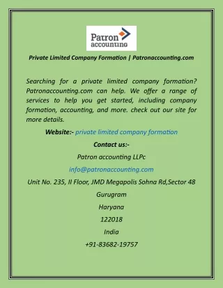 Private Limited Company Formation  Patronaccounting