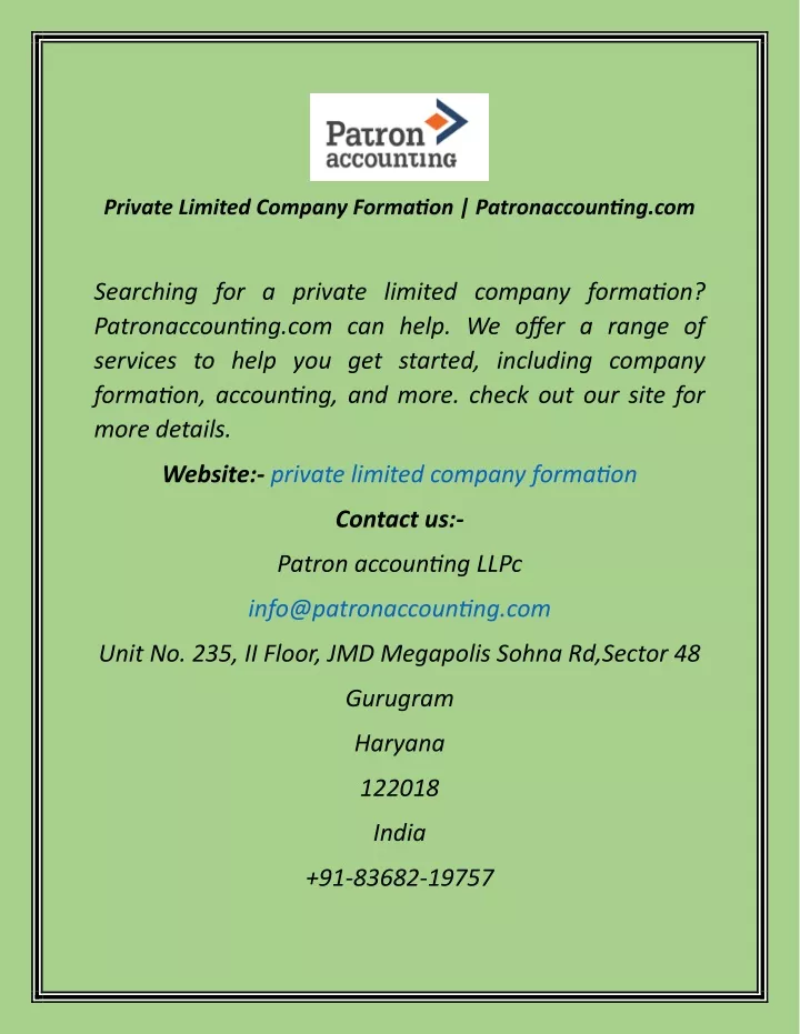 private limited company formation